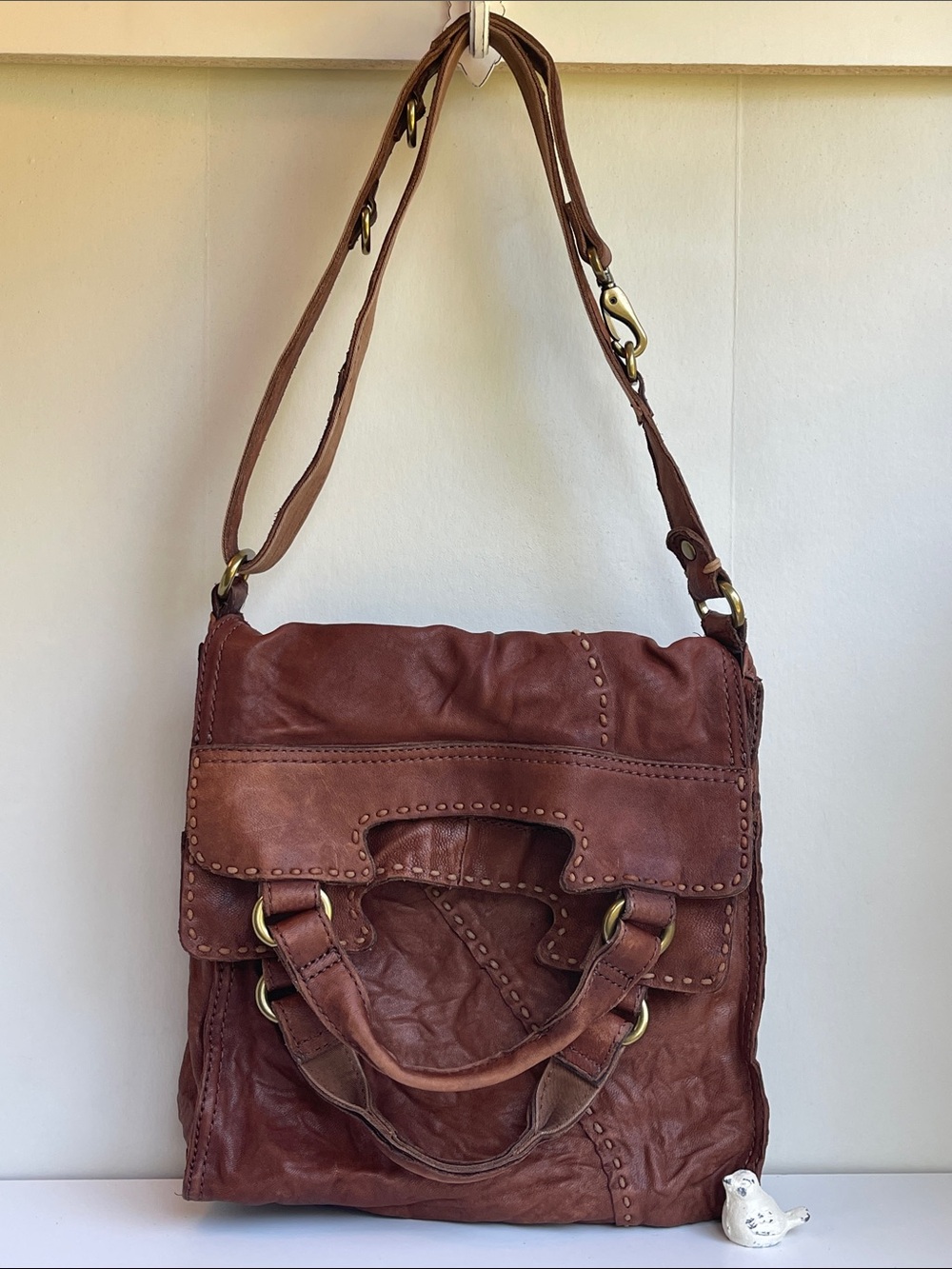 Lucky Brand Abby Road Foldover Distressed Leather Bag